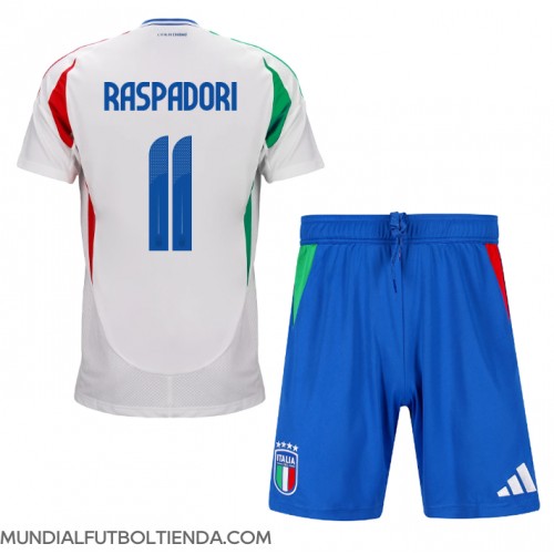 Camiseta Italia Giacomo Raspadori #11 Segunda Equipación Replica Eurocopa 2024 para niños mangas cortas (+ Pantalones cortos)